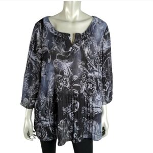 JMS Women's Paisley Top Plus Size 2X 18W 20W Bell Sleeve Accordian Pleat